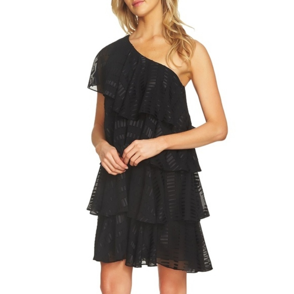 Cece /// One Shoulder Tiered Black Ruffle Dress